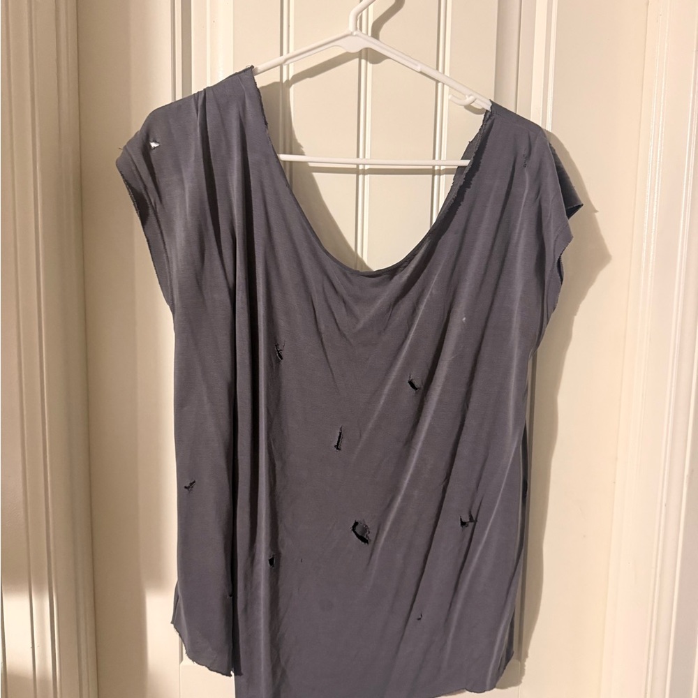 Gray distressed off the shoulder top